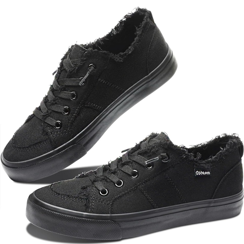 Strom Black Canvas Sneakers with Vulcanized Sole